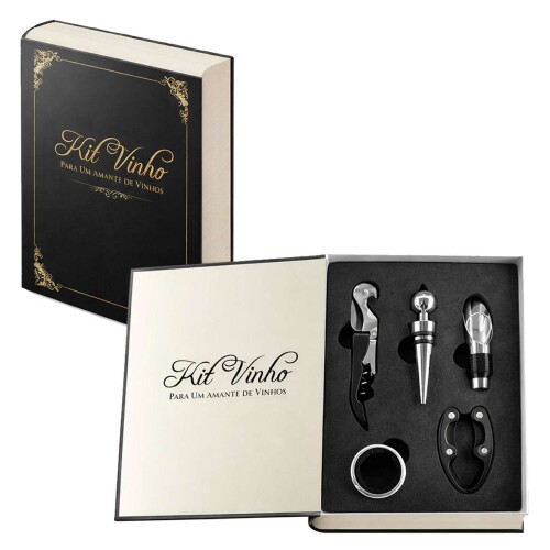 Kit acessorio para vinho livro decorativo 5 peças