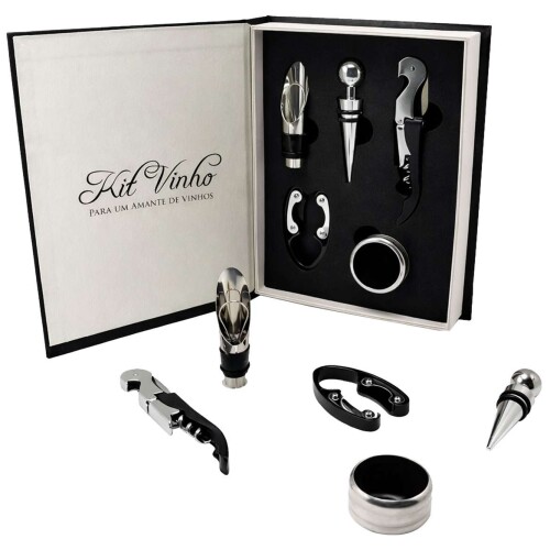 Kit acessorio para vinho livro decorativo 5 peças
