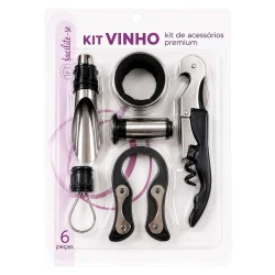 Kit acessórios para vinho de metal com 05 unidades
