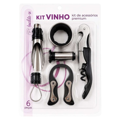 Kit acessórios para vinho de metal com 05 unidades