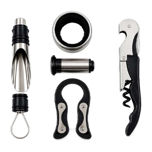 Kit acessórios para vinho de metal com 05 unidades