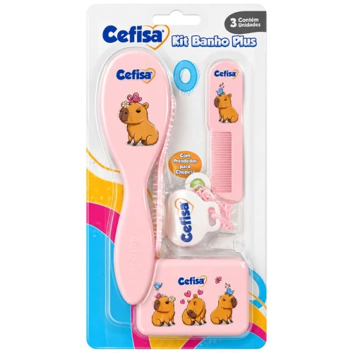 Kit banho infantil luxo 04 peças azul/rosa Cefisa