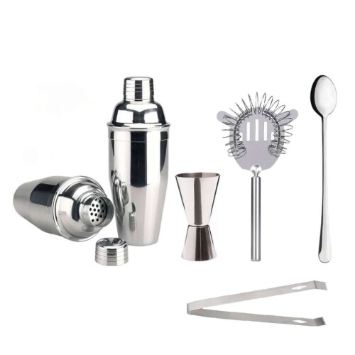 Kit bar 05 peças coqueteleira + dosador + colher + pinça + filtro de barra