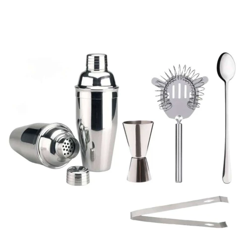 Kit bar 05 peças coqueteleira + dosador + colher + pinça + filtro de barra