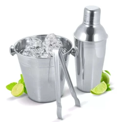 Kit bar com 03 peças coqueteleira + balde de gelo + pinça