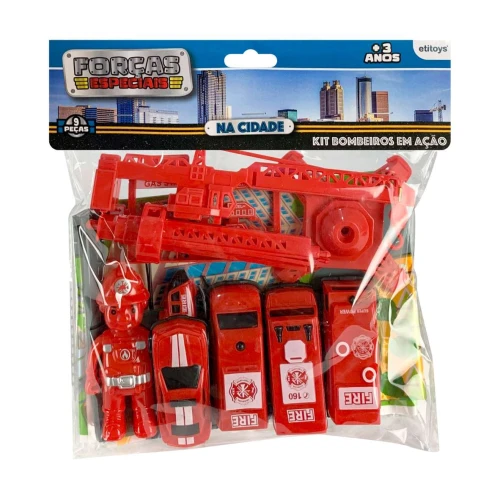 Kit bombeiros em ação plástico 09 peças