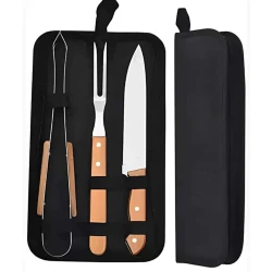 Kit churrasco garfo e faca pegador inox com estojo