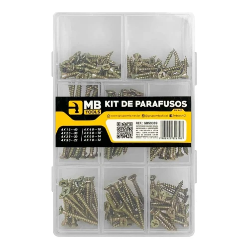 Kit de parafusos 184 peças sortidos MbTech Kit de parafusos 184 peças sortidos MbTech