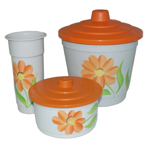 Kit de pia plástico com 03 unidades pintado a mão