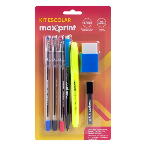 Kit escolar caneta Esferográfica 0,7 com 7 peças maxprint Kit escolar caneta Esferográfica 0,7 com 7 peças maxprint