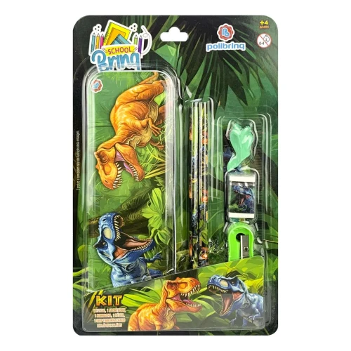 Kit escolar estojo de metal com 05 peças sortidos Polibrinq