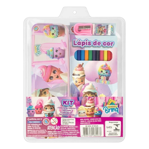 Kit escolar estojo de metal com 05 peças sortidos Polibrinq