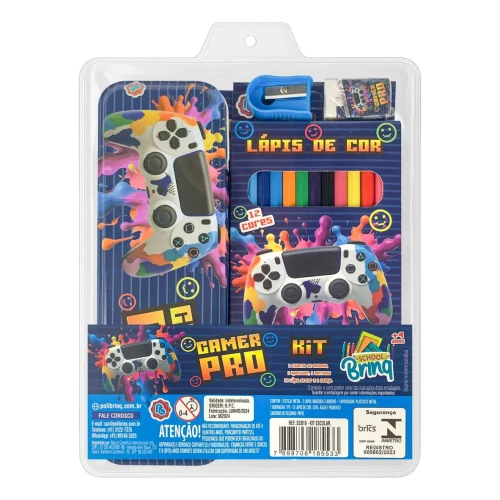 Kit escolar estojo de metal com 05 peças sortidos Polibrinq