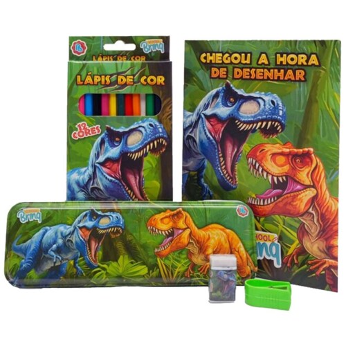 Kit escolar estojo de metal com 05 peças sortidos Polibrinq Kit escolar estojo de metal com 05 peças sortidos Polibrinq