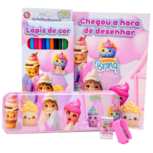 Kit escolar estojo de metal com 05 peças sortidos Polibrinq Kit escolar estojo de metal com 05 peças sortidos Polibrinq