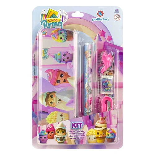 Kit escolar estojo de metal com 05 peças sortidos Polibrinq