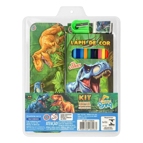 Kit escolar estojo de metal com 05 peças sortidos Polibrinq