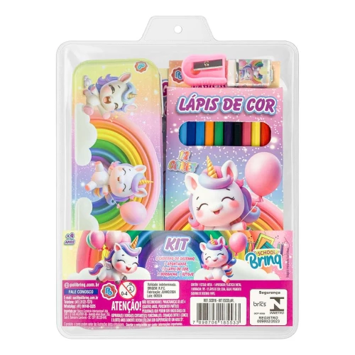 Kit escolar estojo de metal com 05 peças sortidos Polibrinq