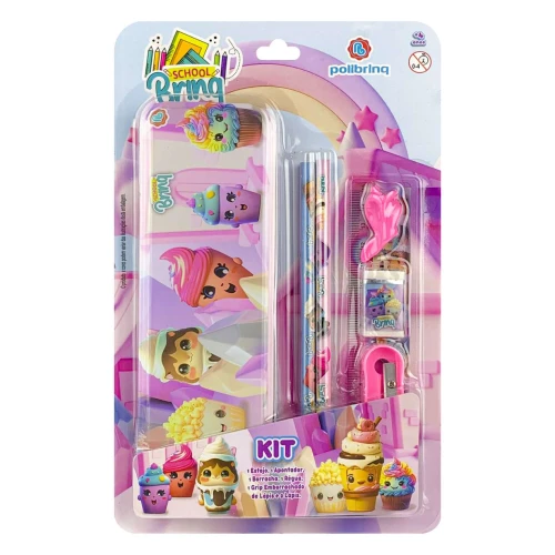 Kit escolar estojo de metal com 07 peças sortidos Polibrinq