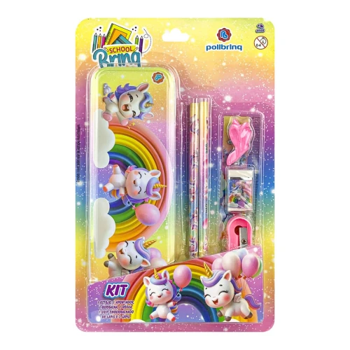 Kit escolar estojo de metal com 07 peças sortidos Polibrinq