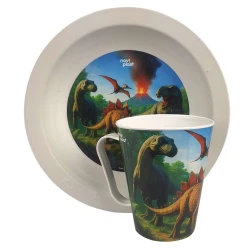 Kit infantil plástico copo e prato Dino Kozi Plast