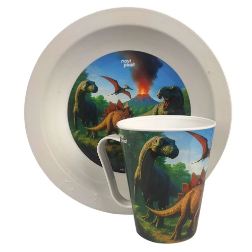 Kit infantil plástico copo e prato Dino Kozi Plast Kit infantil plástico copo e prato Dino Kozi Plast