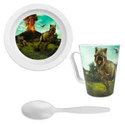 Kit infantil plástico copo/prato/colher Dino Kozi Plast