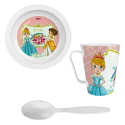 Kit infantil plástico copo/prato/colher Princesa Kozi Plast