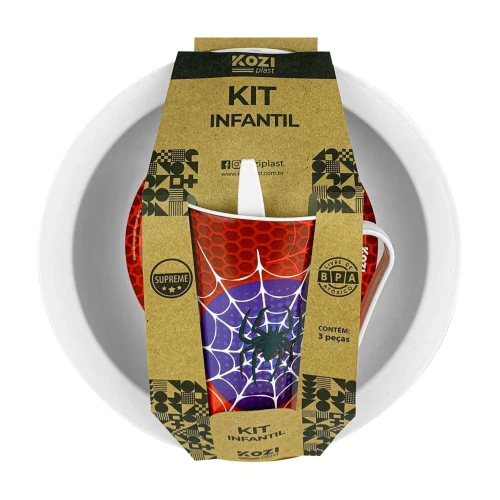Kit infantil plástico copo/prato/colher aranha Kozi Plast