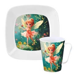 Kit infantil prato e copo label fada 2 peças