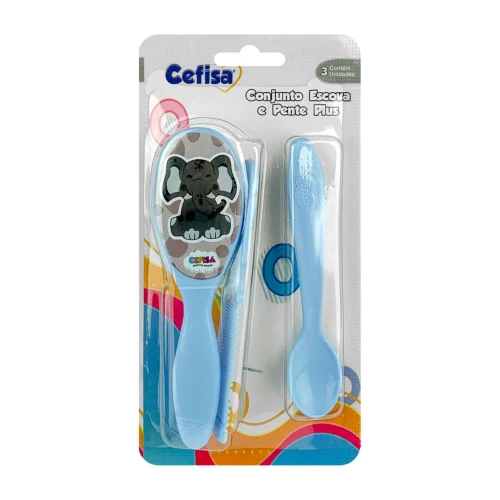 Kit para bebê pente + escova + colher azul/rosa Cefisa