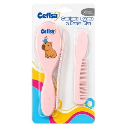 Kit para bebê pente + escova + colher azul/rosa Cefisa