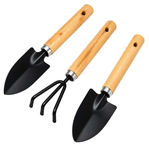 Kit para jardinagem com 3 peças cabo madeira