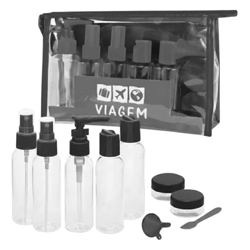 Kit para viagem com necesser plástica 10 peças sortidas Kit para viagem com necesser plástica 10 peças sortidas