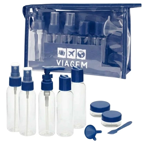 Kit para viagem com necesser plástica 10 peças sortidas Kit para viagem com necesser plástica 10 peças sortidas