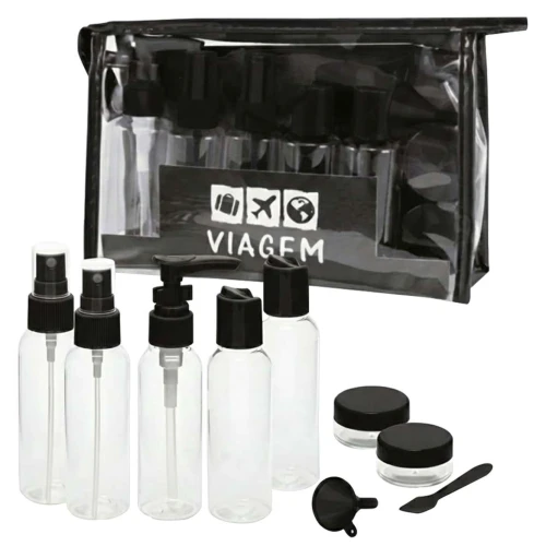 Kit para viagem com necesser plástica 10 peças sortidas Kit para viagem com necesser plástica 10 peças sortidas