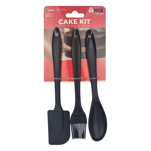 Kit utensílios de cozinha silicone com 03 unidades sortido