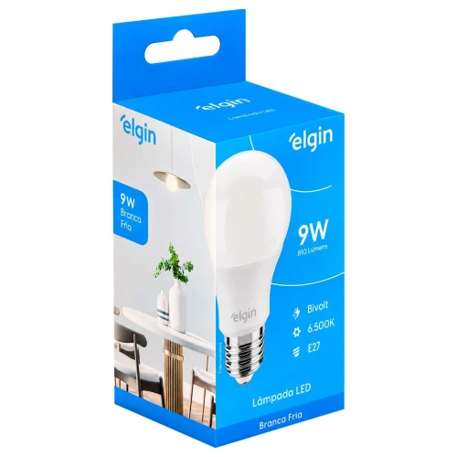 Lâmpada bulbo branca fria led 9W bivolt Elgin