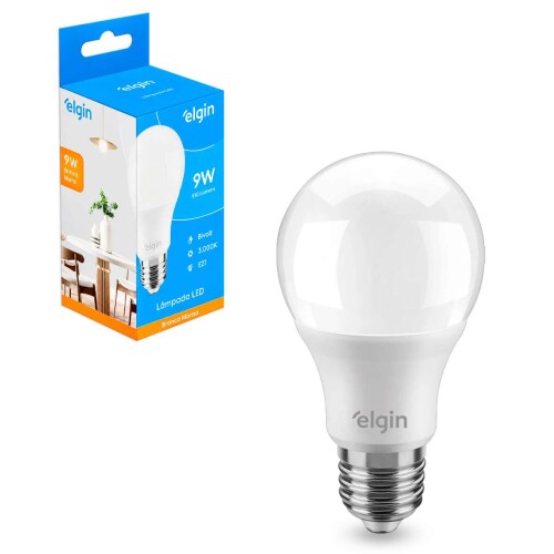 Lampada de led bulbo branca morna amarela 9w bivolt Elgin Lampada de led bulbo branca morna amarela 9w bivolt Elgin