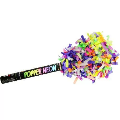Lança confete neon brilham na luz negra 40cm Popper Lança confete neon brilham na luz negra 40cm Popper