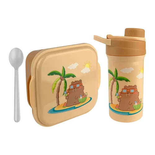 Lancheira plástica com garrafa 550ml Capivara