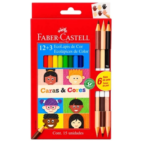 Lápis de cor com 12 cores + 3 lápis de escrever ecolápis Faber