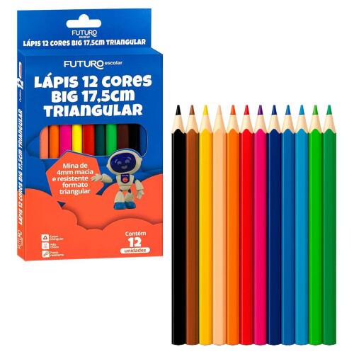 Lápis de cor jumbo com 12 unidades triangular Futuro Lápis de cor jumbo com 12 unidades triangular Futuro