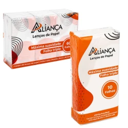 Lenço de papel 2x20,5cm folha tripla pacote com 60 folhas Aliança