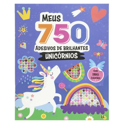 Livro de atividades com 750 strass unicórnios Brasileitura