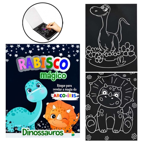 Livro para colorir Rabisco Mágico Dinossauros com 08 páginas Brasileitura Livro para colorir Rabisco Mágico Dinossauros com 08 páginas Brasileitura