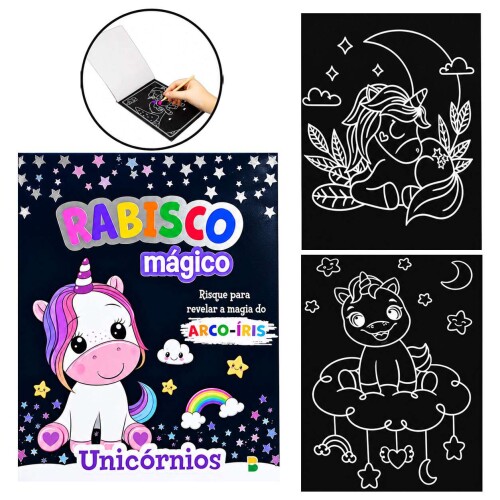Livro para colorir Rabisco Mágico Unicórnios com 08 páginas Brasileitura Livro para colorir Rabisco Mágico Unicórnios com 08 páginas Brasileitura