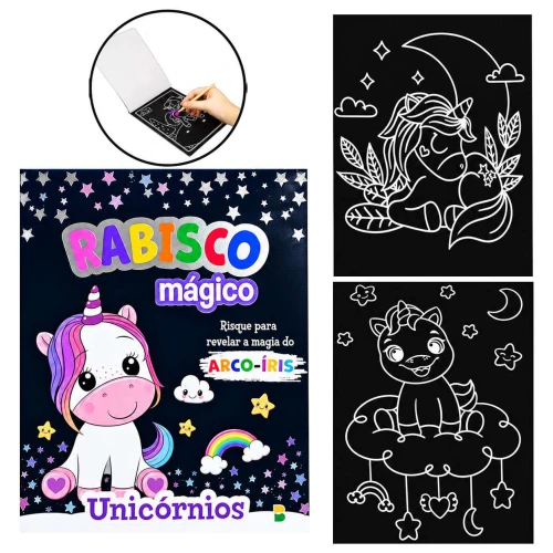 Livro para colorir Rabisco Mágico Unicórnios com 08 páginas Brasileitura Livro para colorir Rabisco Mágico Unicórnios com 08 páginas Brasileitura