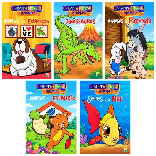 Livro para colorir e Brincar com Animais com 10 desenhos Brasileitura Livro para colorir e Brincar com Animais com 10 desenhos Brasileitura