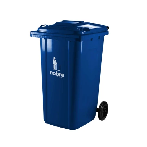 Lixeira coletora com tampa e rodinha 240 litros Azul Nobre